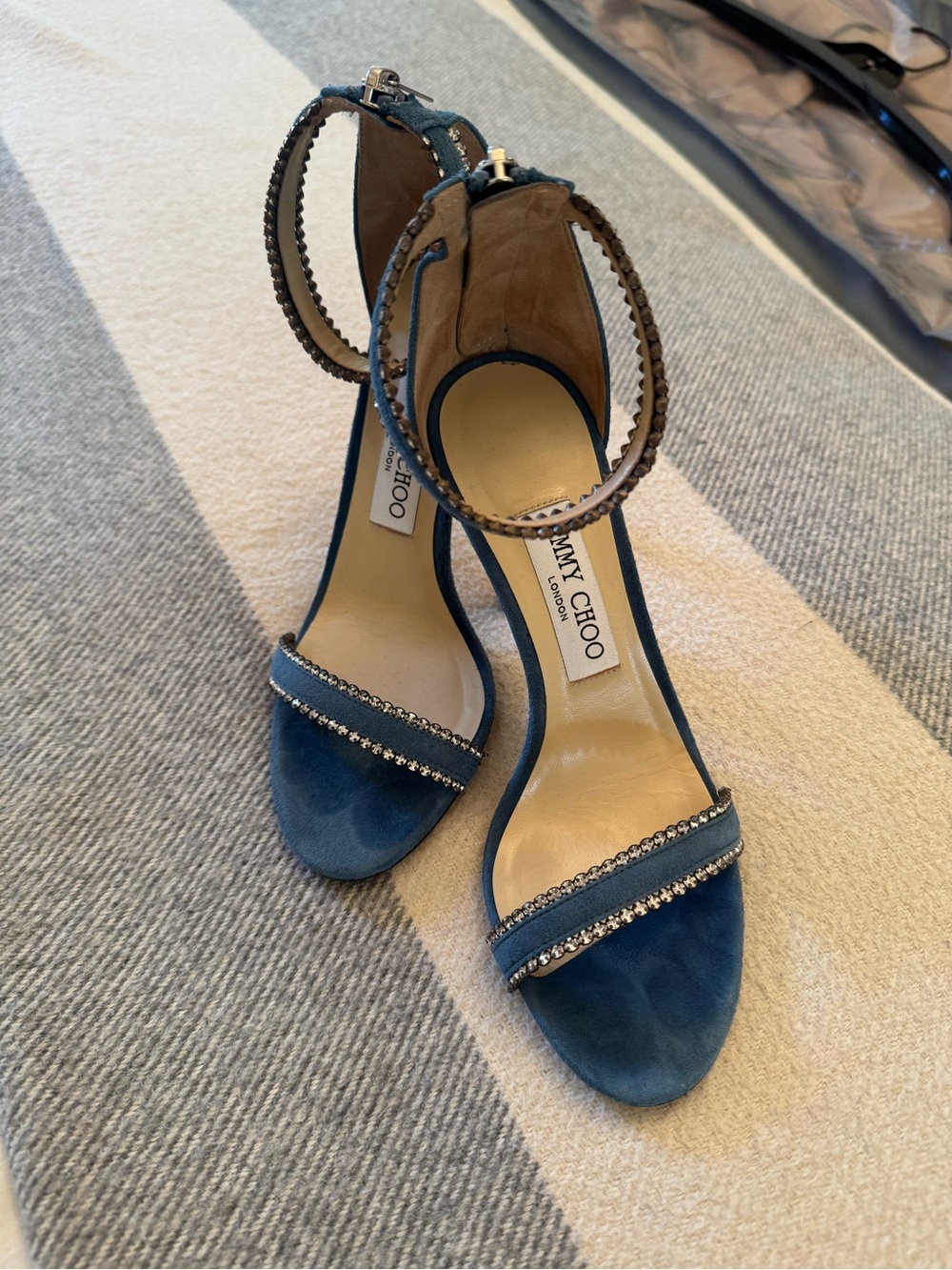 Jimmy Choo Suede Crystal-Trim Ankle-Strap Sandals
